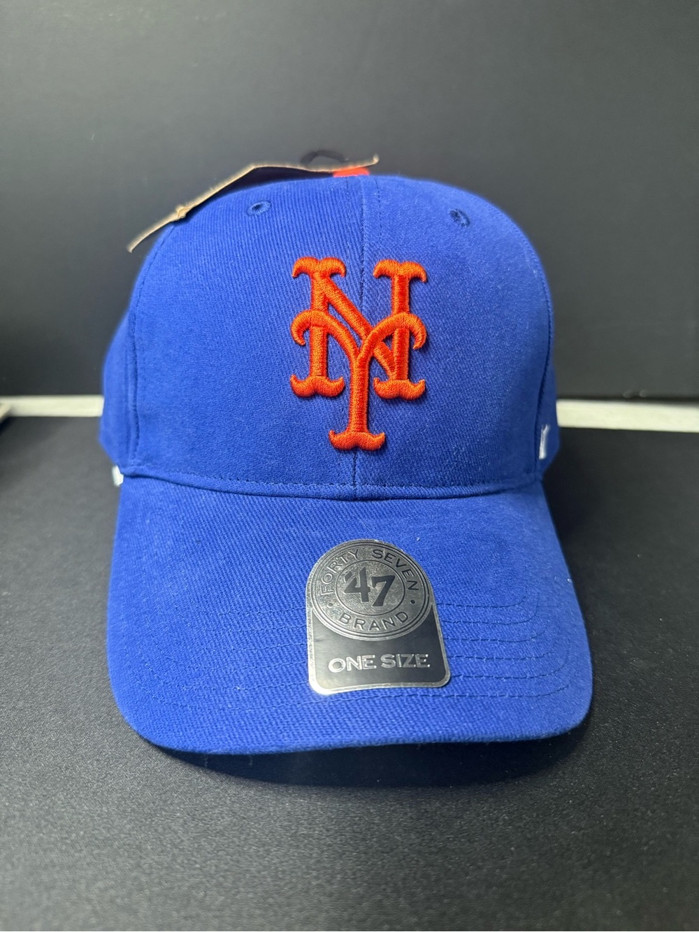 '47 New York Mets MVP Home Blue/Orange Logo Adjustable Strap Hat Cap